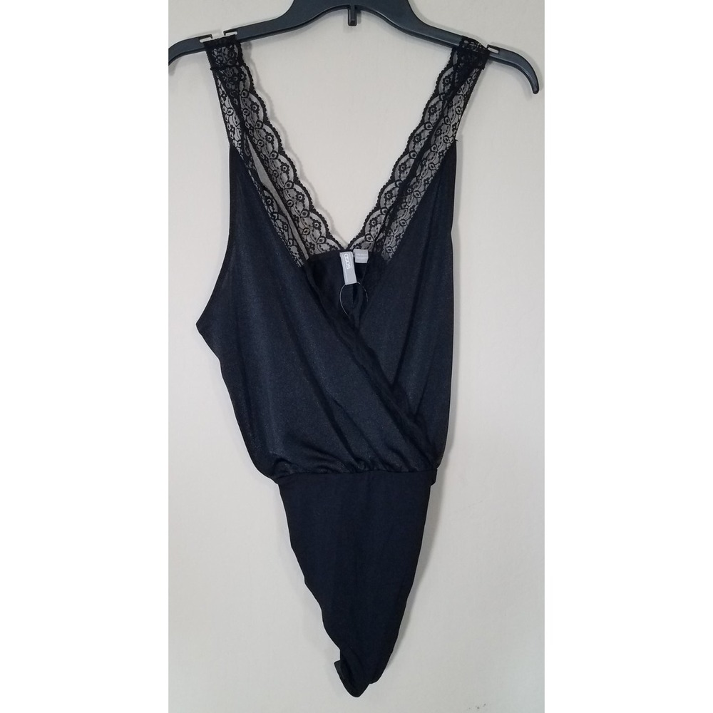 ASOS Black Lace Bodysuit Lace Trim‎ Straps Women Size 6 NEW